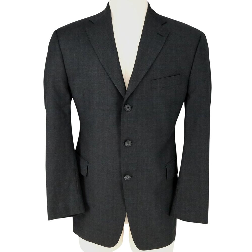 Arnold Brant Sport Coat Mens 43R Wool Cashmere Charcoal Gray Plaid Jacket